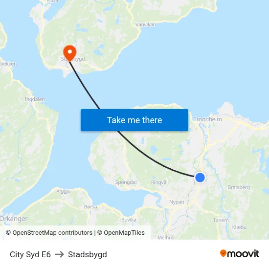 City Syd E6 to Stadsbygd map