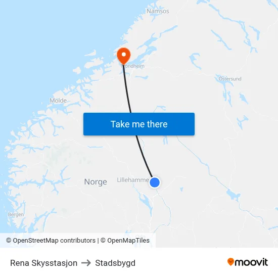 Rena Skysstasjon to Stadsbygd map
