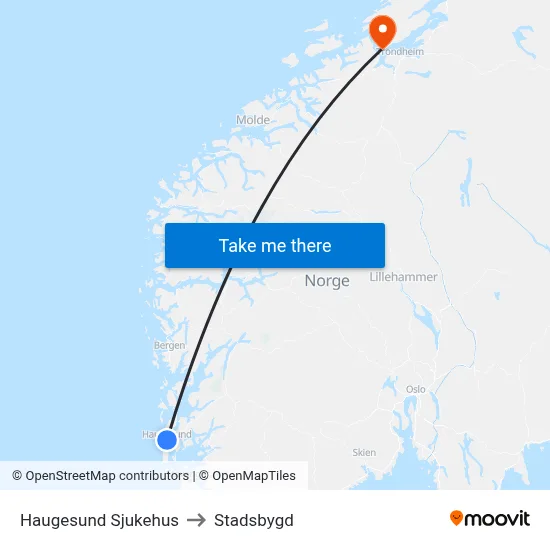 Haugesund Sjukehus to Stadsbygd map