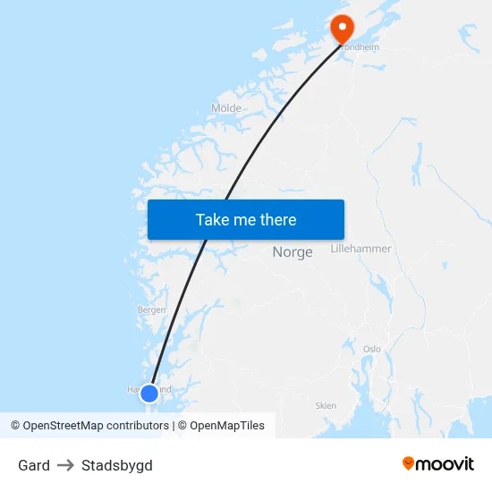 Gard to Stadsbygd map