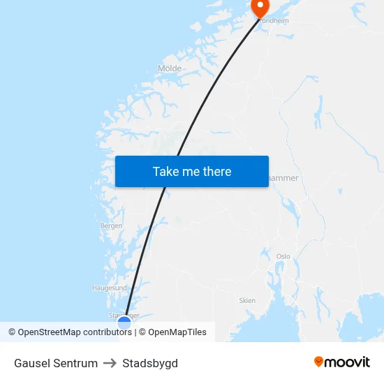 Gausel Sentrum to Stadsbygd map