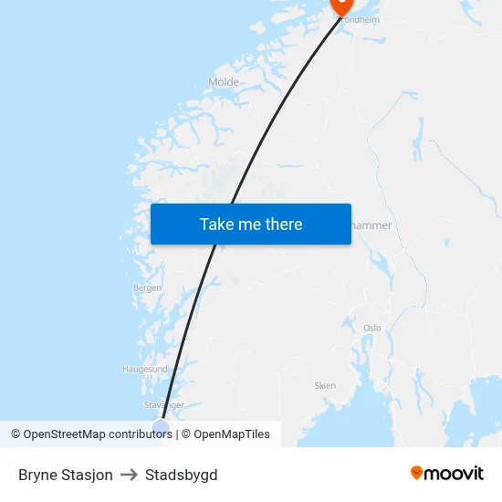 Bryne Stasjon to Stadsbygd map