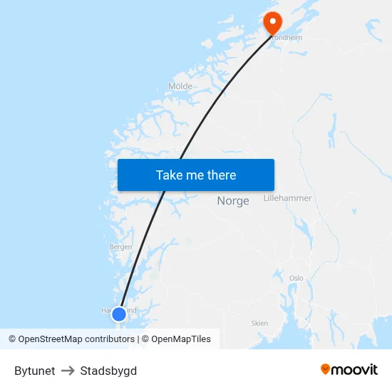 Bytunet to Stadsbygd map