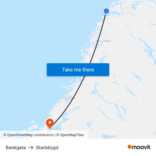 Bankgata to Stadsbygd map