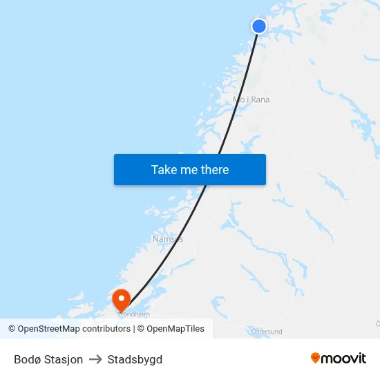 Bodø Stasjon to Stadsbygd map