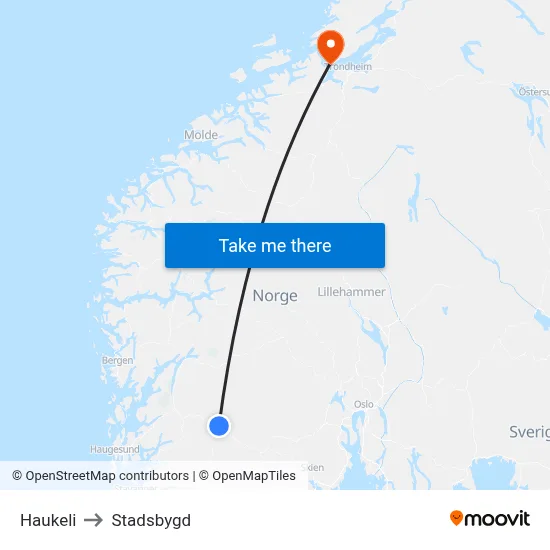 Haukeli to Stadsbygd map