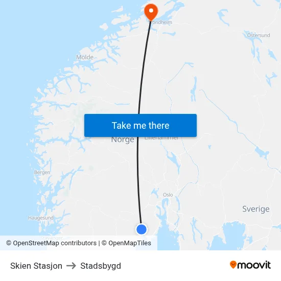 Skien Stasjon to Stadsbygd map