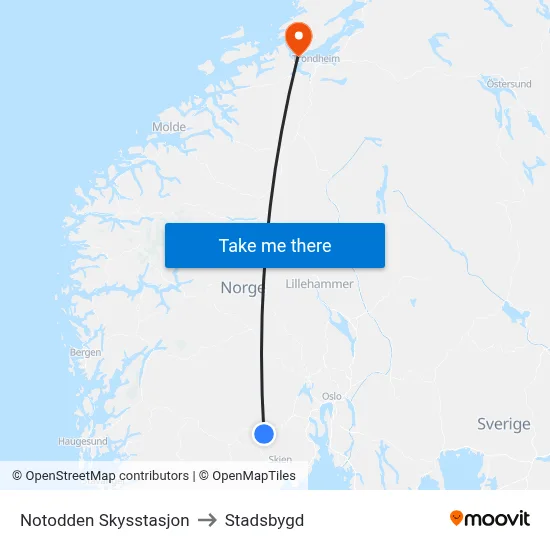 Notodden Skysstasjon to Stadsbygd map