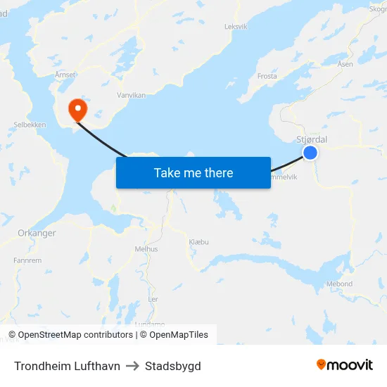 Trondheim Lufthavn to Stadsbygd map