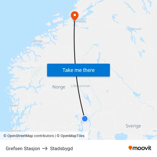 Grefsen Stasjon to Stadsbygd map