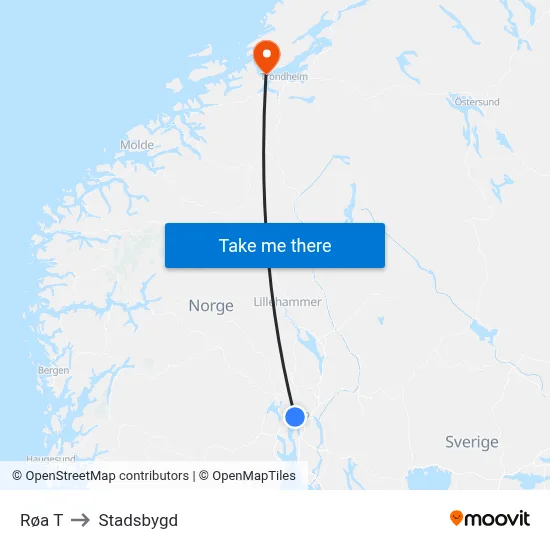 Røa T to Stadsbygd map