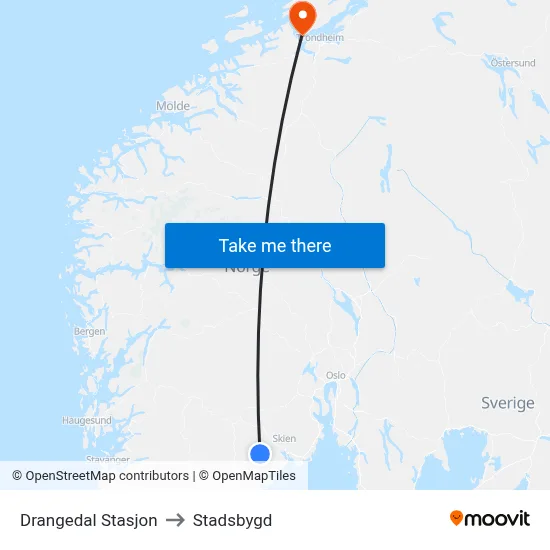 Drangedal Stasjon to Stadsbygd map