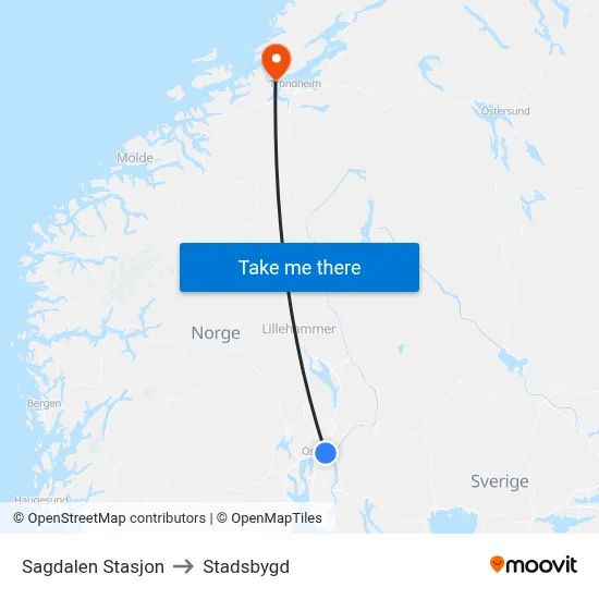 Sagdalen Stasjon to Stadsbygd map