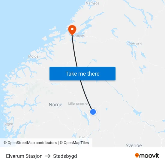 Elverum Stasjon to Stadsbygd map