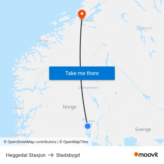 Heggedal Stasjon to Stadsbygd map