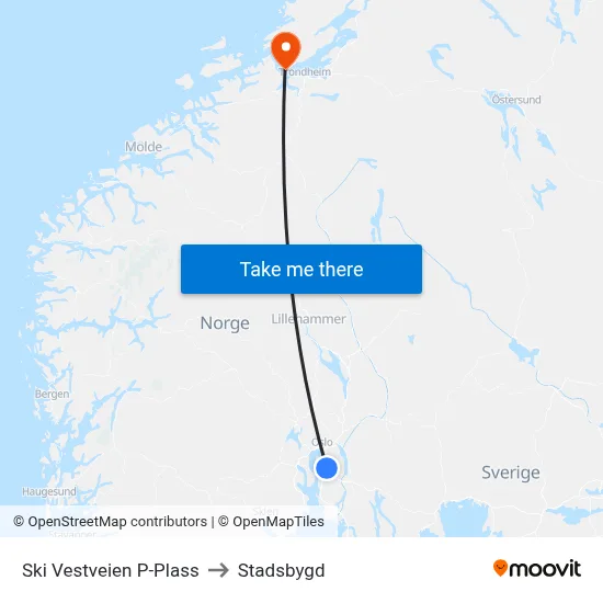 Ski Vestveien P-Plass to Stadsbygd map