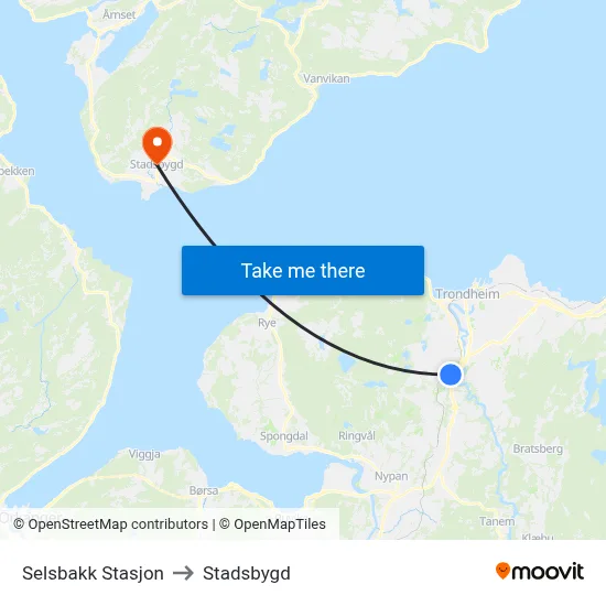 Selsbakk Stasjon to Stadsbygd map