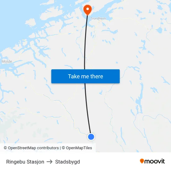 Ringebu Stasjon to Stadsbygd map