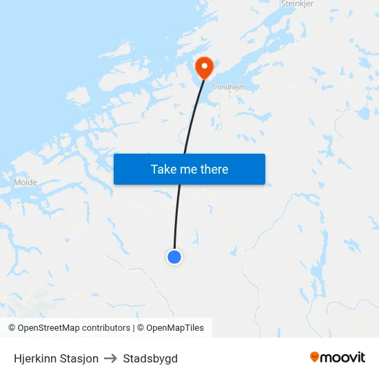 Hjerkinn Stasjon to Stadsbygd map
