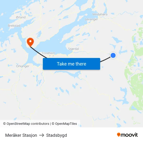 Meråker Stasjon to Stadsbygd map