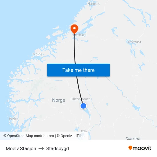 Moelv Stasjon to Stadsbygd map