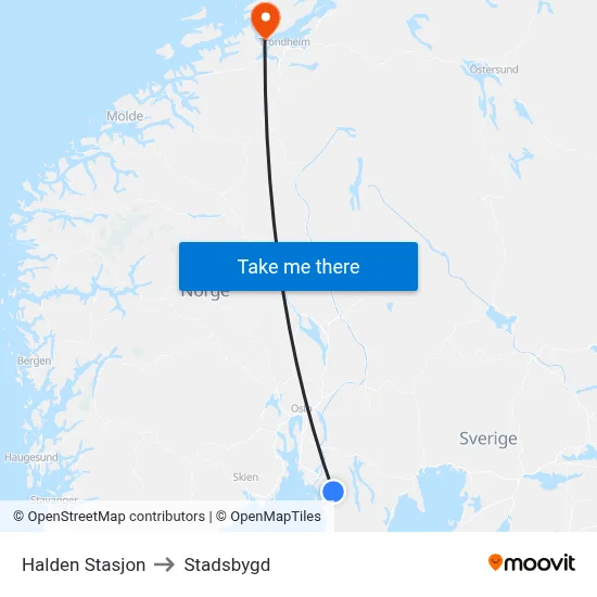 Halden Stasjon to Stadsbygd map