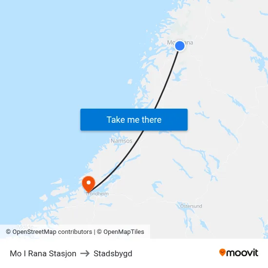 Mo I Rana Stasjon to Stadsbygd map