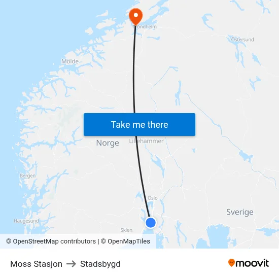 Moss Stasjon to Stadsbygd map