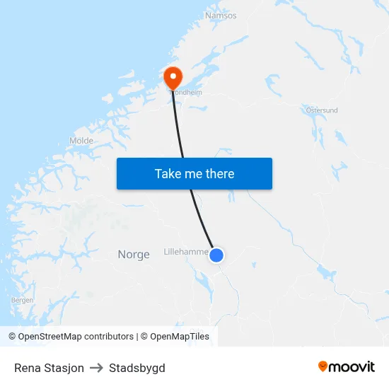 Rena Stasjon to Stadsbygd map