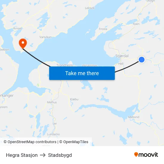 Hegra Stasjon to Stadsbygd map