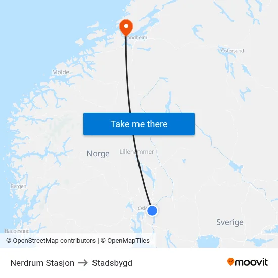 Nerdrum Stasjon to Stadsbygd map