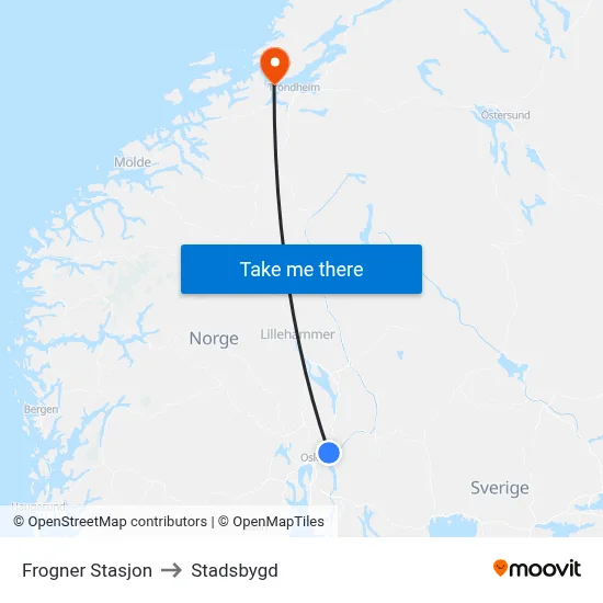 Frogner Stasjon to Stadsbygd map