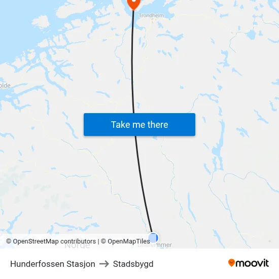 Hunderfossen Stasjon to Stadsbygd map