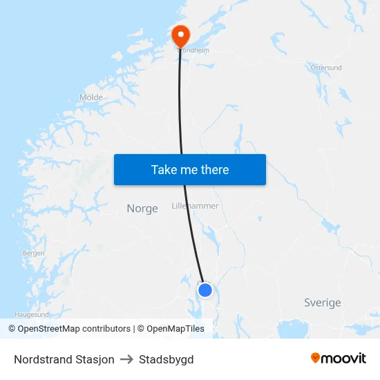 Nordstrand Stasjon to Stadsbygd map