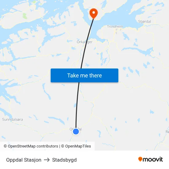 Oppdal Stasjon to Stadsbygd map