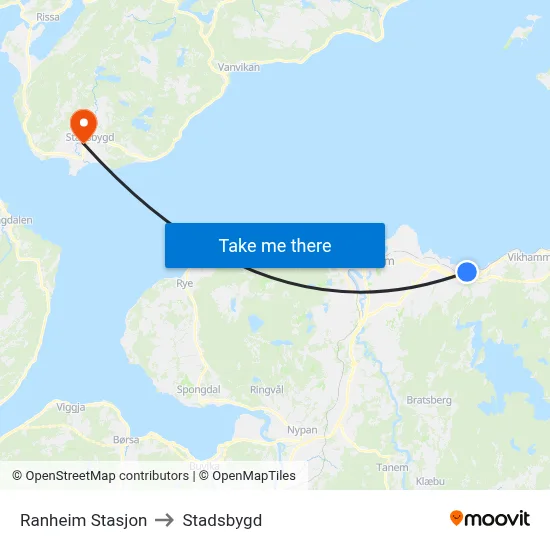 Ranheim Stasjon to Stadsbygd map
