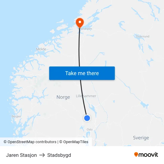 Jaren Stasjon to Stadsbygd map