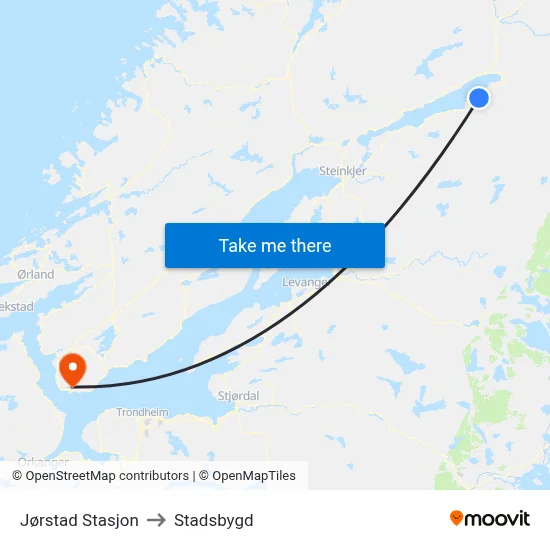 Jørstad Stasjon to Stadsbygd map