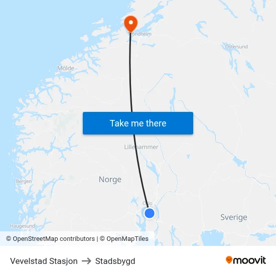 Vevelstad Stasjon to Stadsbygd map