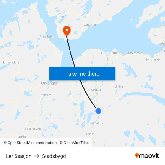 Ler Stasjon to Stadsbygd map