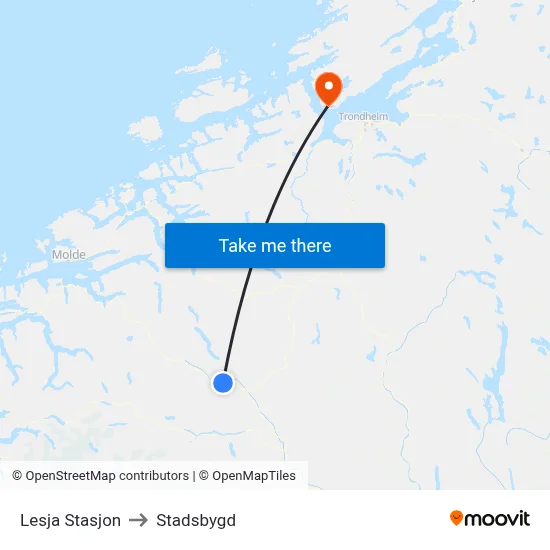 Lesja Stasjon to Stadsbygd map