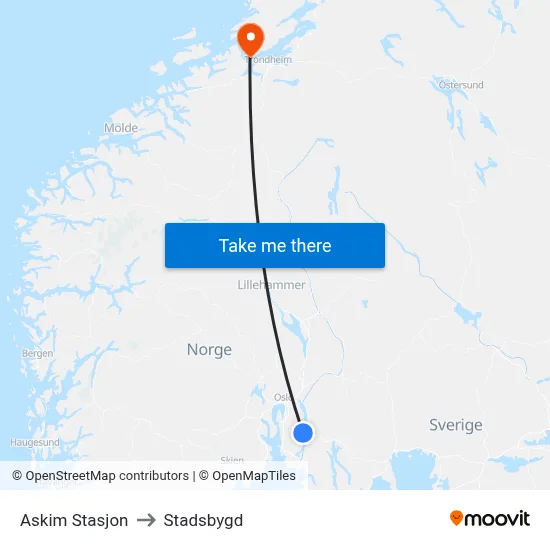 Askim Stasjon to Stadsbygd map