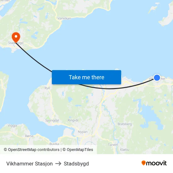 Vikhammer Stasjon to Stadsbygd map