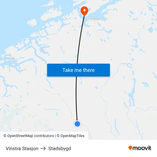 Vinstra Stasjon to Stadsbygd map