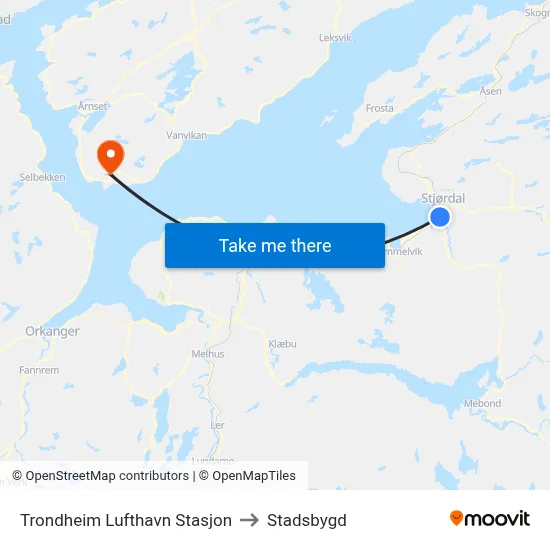 Trondheim Lufthavn Stasjon to Stadsbygd map