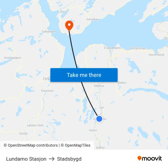 Lundamo Stasjon to Stadsbygd map
