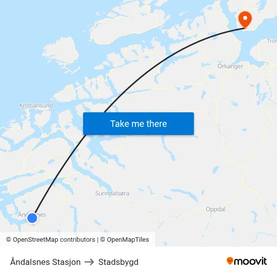 Åndalsnes Stasjon to Stadsbygd map