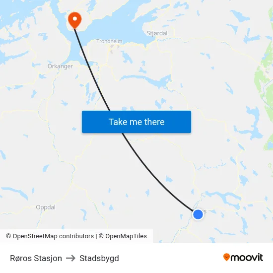 Røros Stasjon to Stadsbygd map