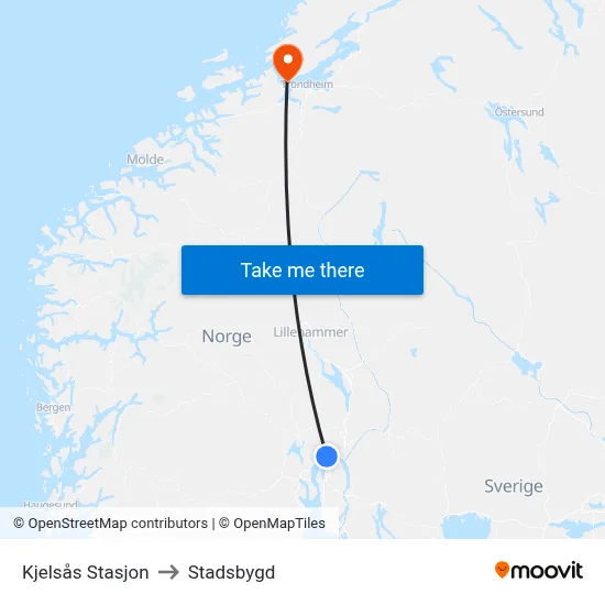 Kjelsås Stasjon to Stadsbygd map