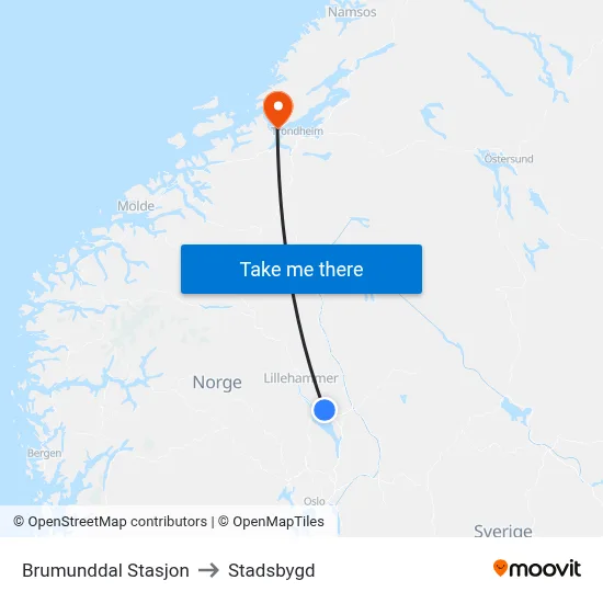 Brumunddal Stasjon to Stadsbygd map